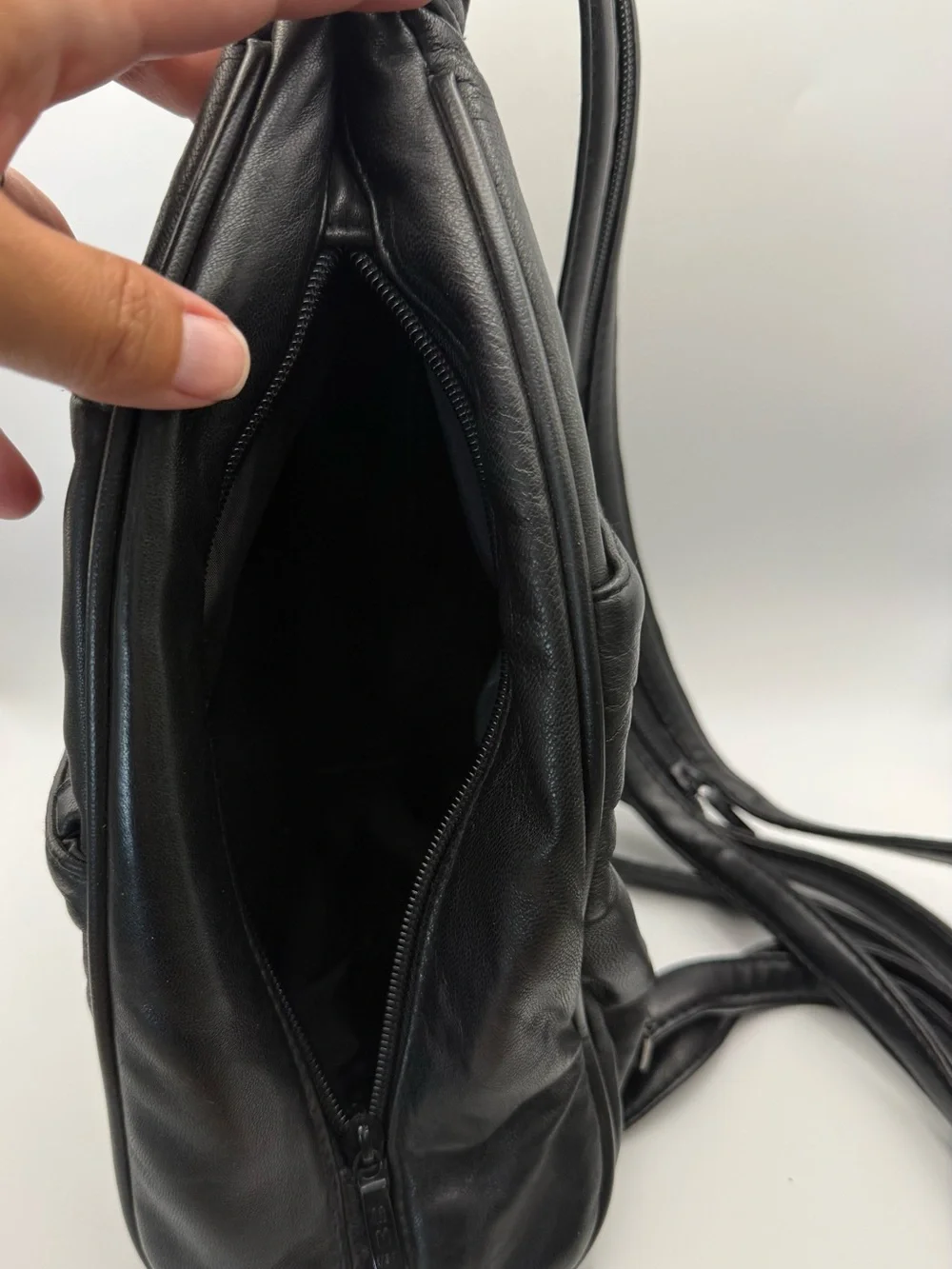 Black Leather Cross Accent Sling Bag / Backpack